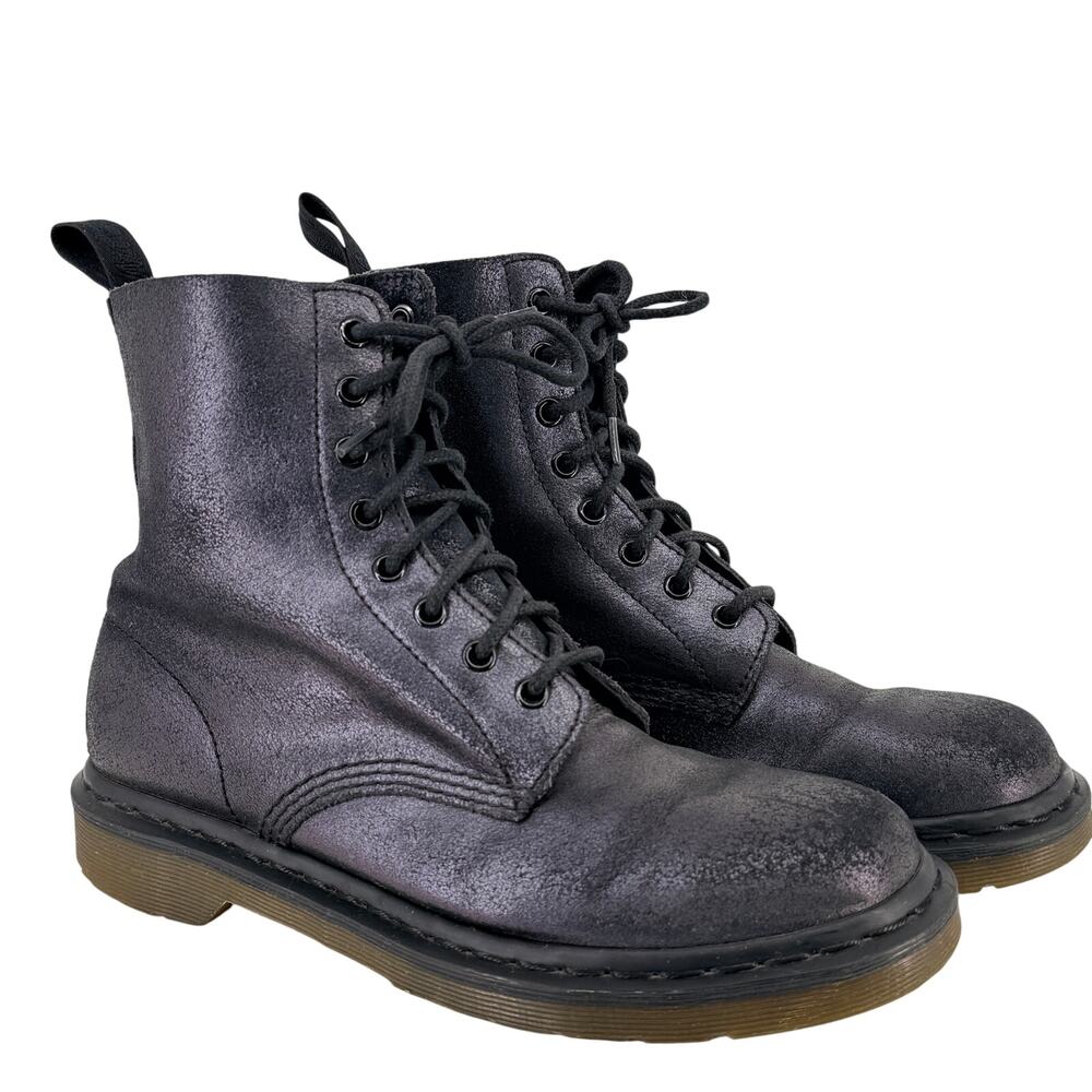 Dr Martens Pascal 8 Eye Boots Women 9 US 41 EU Metallic Iridescent Black Leather